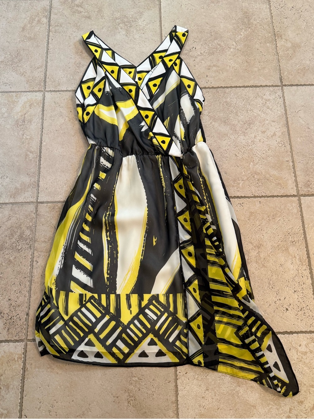 Women’s Yellow & Black Geometric Casual Sundress